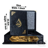 Title Image Tajweedi Black Velvet Quran with box and Cap Attar Tasbih Bookmark Counter 855-4KVJ1-BLACK